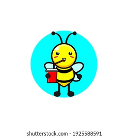 Cute honeybee drinking illustration design