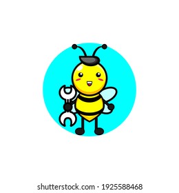 Cute honeybee mechanic with tool illustration design