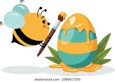 Cute Honeybee Painting an Easter Egg with Honey
