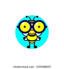 Cute honeybee wearing glasses illustration design