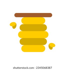 Cute honeycomb bee on brown branch tree doodle flat vector icon design