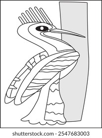 Cute Hoopoe Coloring Page For Kids.