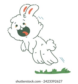 Cute hopping bunny vector cartoon character illustration isolated on a white background.