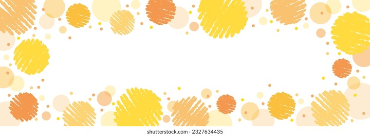 Cute horizontal long frame with yellow and orange hand-painted crayon touch circles and polka dots