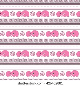 Cute horizontal seamless pattern with cartoon pink elefants made in vector. Design for children textile, wallpapers, packaging. Vector illustration for childrens day, june 1, birthday