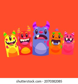 cute horned monster character vector