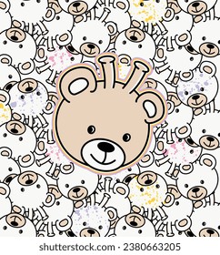 Cute horned teddy bear figure pattern is a vector work designed for the use of pajamas, t-shirts, boxes, hats, skirts and trousers.