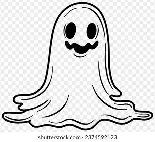 Cute and horrible ghost with  hand drawn  isolated on  transparent PNG background. Element for Halloween silhouettes.Vector illustration.