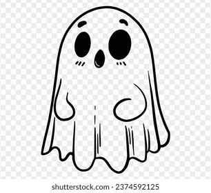 Cute and horrible ghost with  hand drawn  isolated on  transparent PNG background. Element for Halloween silhouettes.Vector illustration.