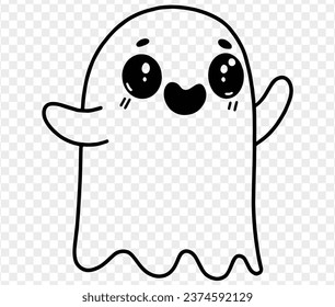 Un fantasma lindo y horrible con la mano dibujada aislada en un fondo PNG transparente. Elemento para las siluetas de Halloween.Ilustración vectorial.