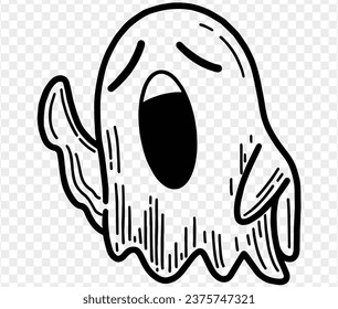 Un fantasma lindo y horrible con la mano dibujada aislada en un fondo PNG transparente. Elemento para las siluetas de Halloween.Ilustración vectorial.
