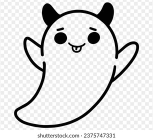 Cute and horrible ghost with  hand drawn  isolated on  transparent PNG background. Element for Halloween silhouettes.Vector illustration.