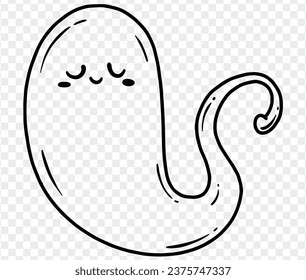 Cute and horrible ghost with  hand drawn  isolated on  transparent PNG background. Element for Halloween silhouettes.Vector illustration.