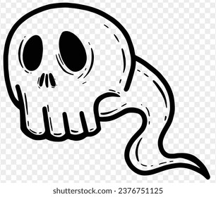 Cute and horrible ghost with  hand drawn  isolated on  transparent PNG background. Element for Halloween silhouettes.Vector illustration.