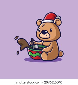 Cute horror brown bear cooking chocolate for Christmas