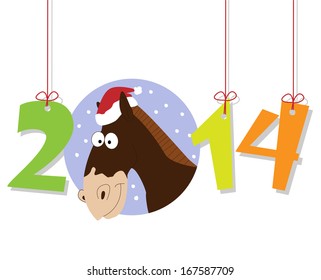 Cute horse with 2014 numbers. Vector Illustration.