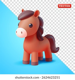 Cute horse, 3d vector. Suitable for farming and design elements