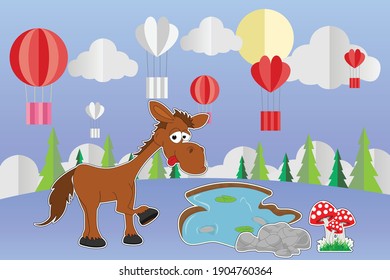 cute horse animal cartoon landscape