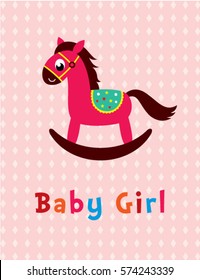 cute horse baby girl arrival announcement card