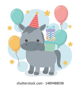 cute horse in birthday party scene