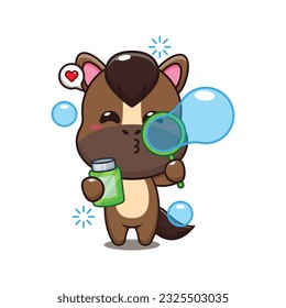 cute horse blowing bubbles cartoon vector illustration.