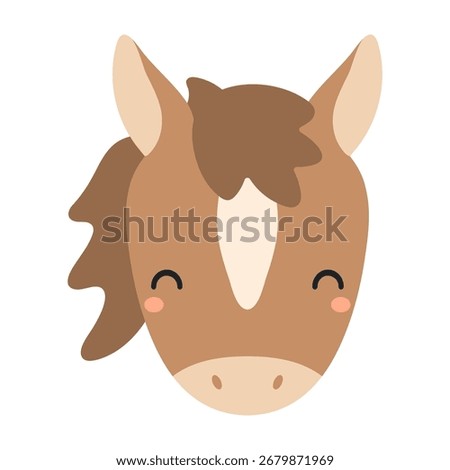 Cute horse boy face character isolated. Hand drawn cartoon vector illustration. 2026 Chinese zodiac sign, symbol. Flat design. Korean New Year Seollal, Tet holiday card, poster, banner element