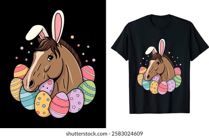 Cute Horse Bunny Ears Easter Eggs Horse T-Shirt Design