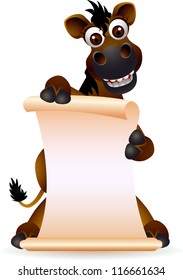 cute horse cartoon with blank sign