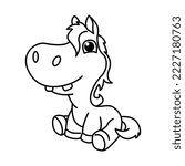 Cute horse cartoon characters vector illustration. For kids coloring book.