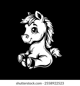 Cute horse cartoon characters vector illustration. For kids coloring book.