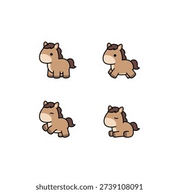 Cute horse cartoon collection, vector illustration