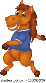 cute horse cartoon dancing with smile and waving