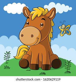 Cute horse cartoon, hand drawn