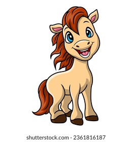 Cute horse cartoon on white background