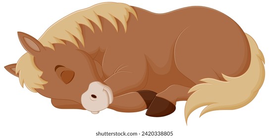 Cute Horse Cartoon Sleeping Vector Illustration. Animal Nature Icon Concept Isolated Premium Vector