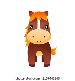 Cute horse in cartoon style. Farm animals cow, pig, sheep and horse. Vector illustration.