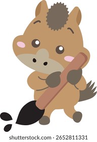 Cute Horse Character Holding a Calligraphy Brush – Ideal for New Year or Traditional Art Themes