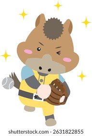 Cute Horse Character Playing Baseball with Glove - Year of the Horse Illustration