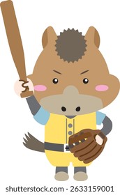Cute Horse Character Playing Baseball with Bat and Glove – Year of the Horse