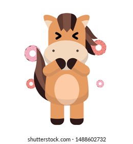 cute horse characters with happy expressions vector illustration