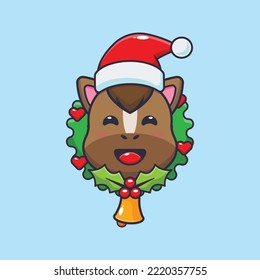 Cute horse in christmas day. Cute christmas cartoon illustration. 