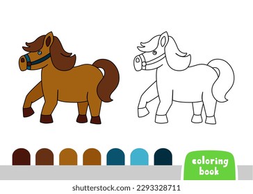 Cute Horse Coloring Book for Kids Page for Books, Magazines, Vector Doodle Template