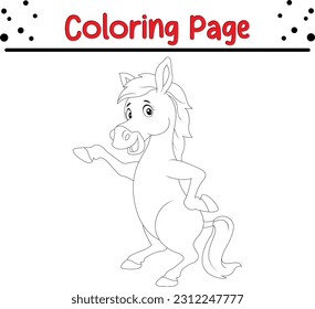 Cute horse coloring page for kids. Black and white vector illustration for coloring book