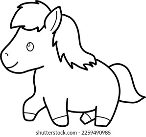 Cute Horse Coloring Page Vector Illustration. Cute Simple Horse Cartoon Coloring Page with white Background.