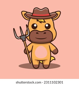 Cute horse cowboy mascot farming