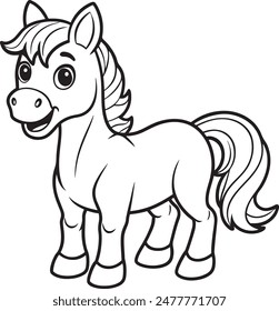 Cute Horse Doodle Coloring Page Character for Kids' Activities