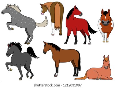 cute horse doodle drawing set