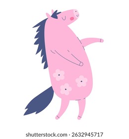A cute horse in a doodle style. Vector illustration cute horse. Print design with animal. Horse, symbol of 2026 year according Chinese calendar. Print design