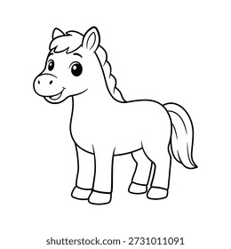 Cute horse drawing in simple line art style for coloring books and kids usage