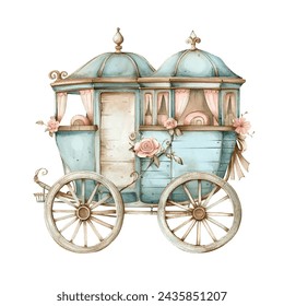 cute horse drawn carriage vector illustration in watercolour style